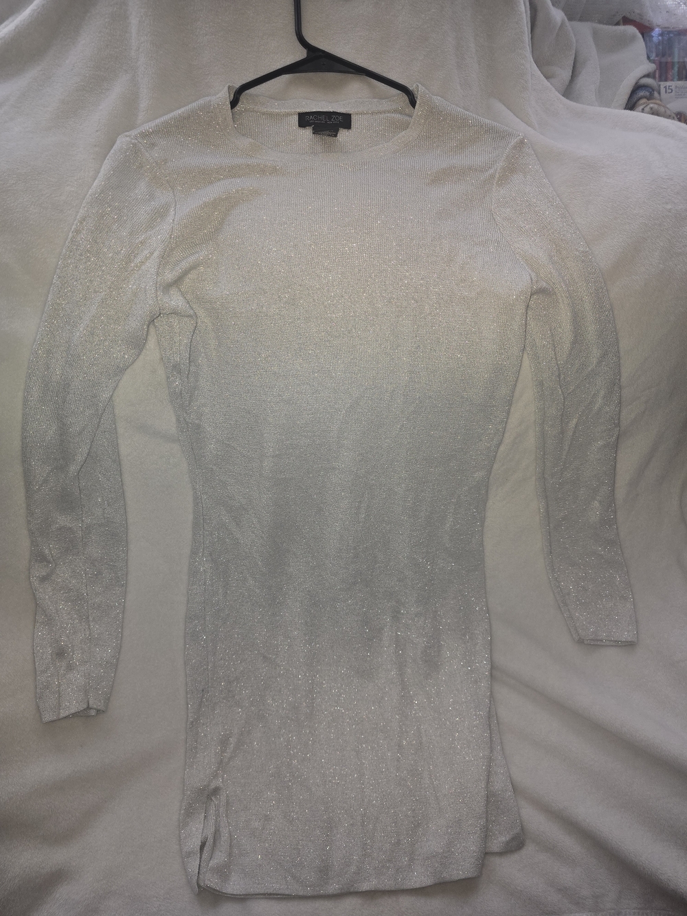 Rachel Zoe White Sparkle Long Sleeve Crewneck Top
